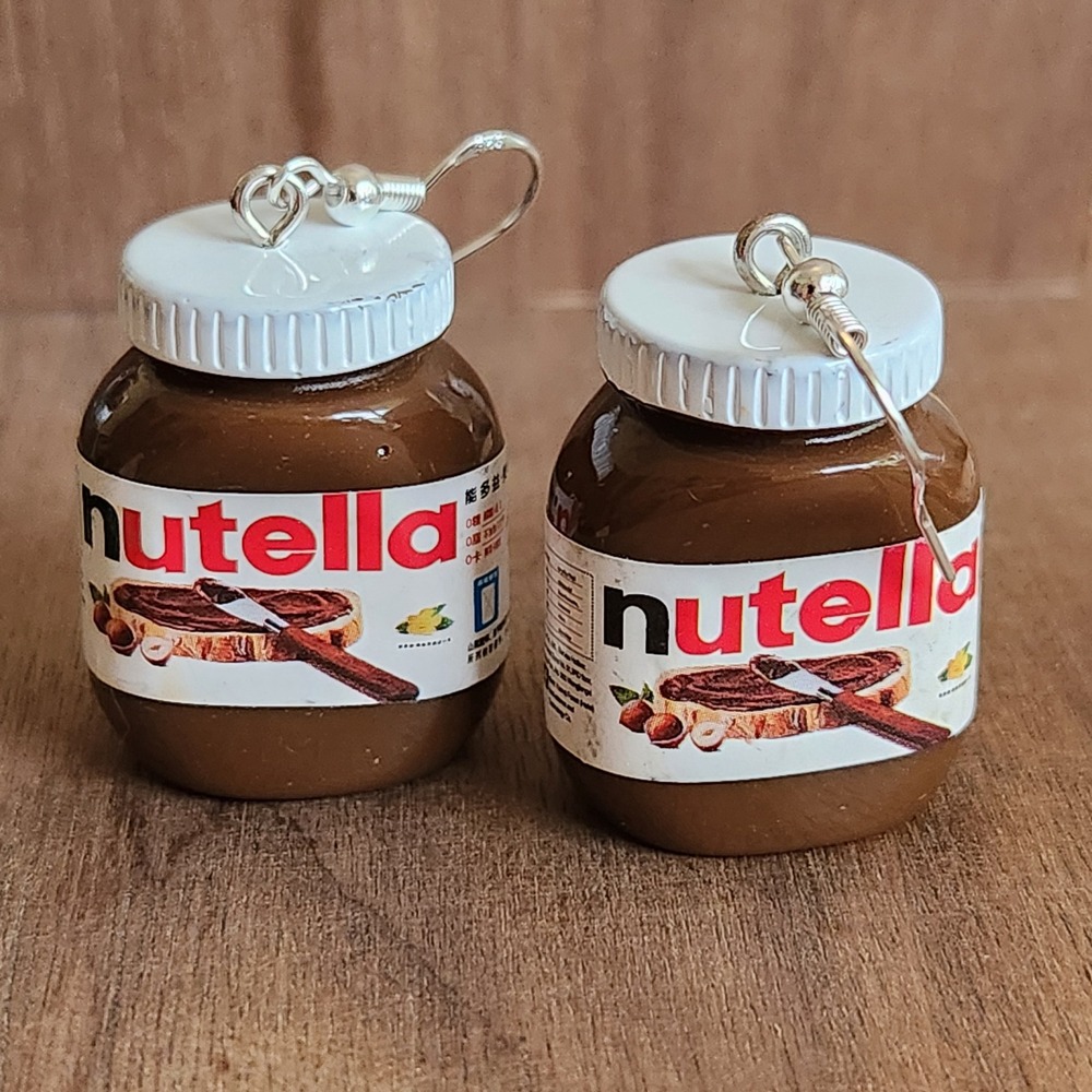 Handmade Miniature Jar Earrings Brown White Novelty Foodie 3D Dangle Jewelry
